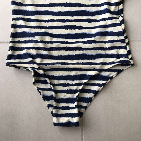 Tori Praver One Piece Swimsuit Striped Indigo Macrame Swimwear - Picture 4 of 8